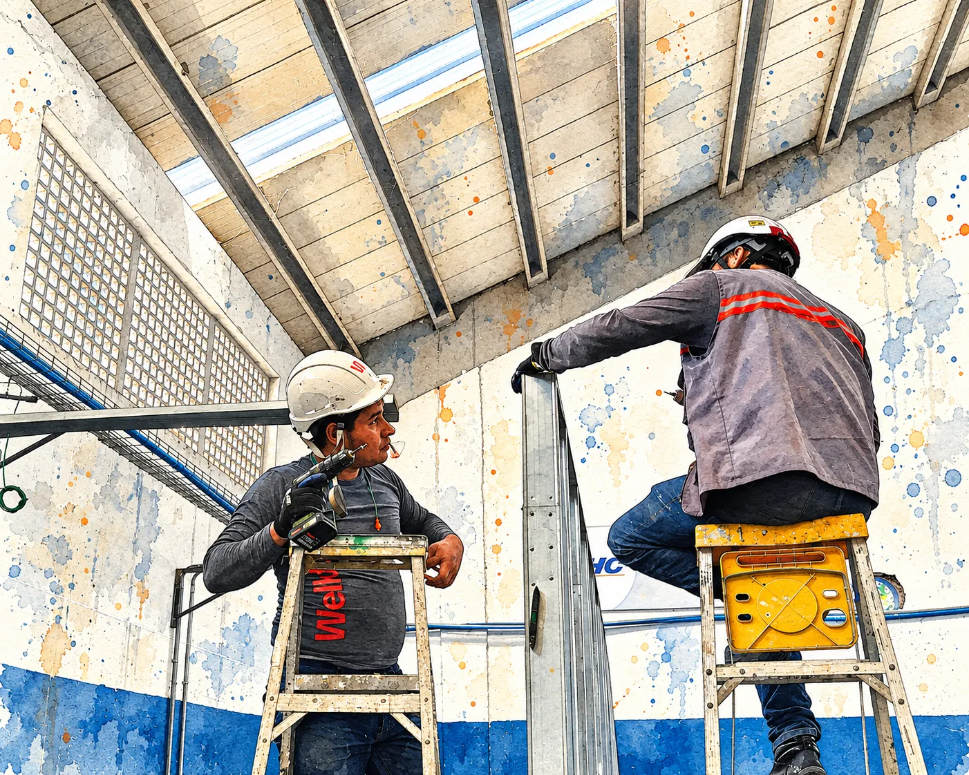 Acuarela del proyecto construcción de oficina de atención en instalaciones automotrices