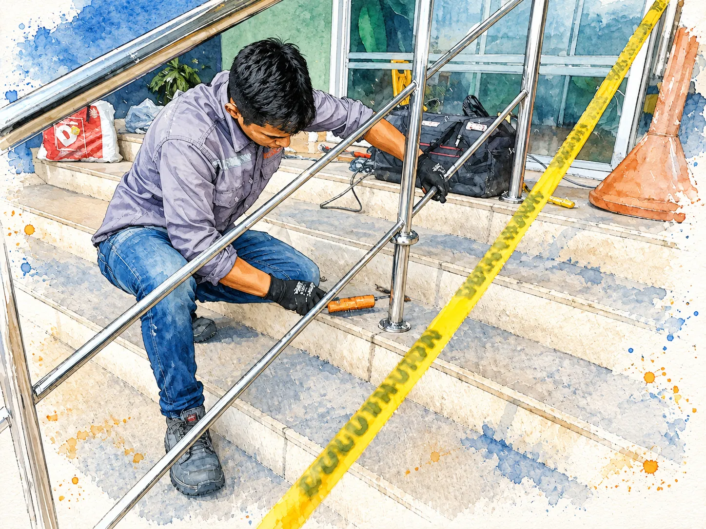 Acuarela del proyecto instalación de barandas y separadores en espacios comerciales