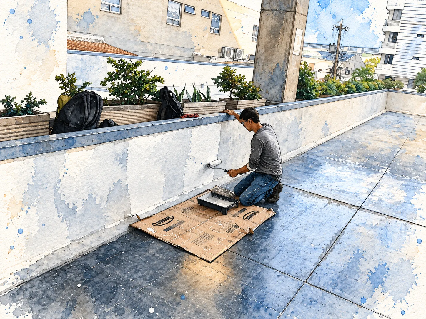 Acuarela del proyecto pintura de paredes en salida peatonal de parqueadero