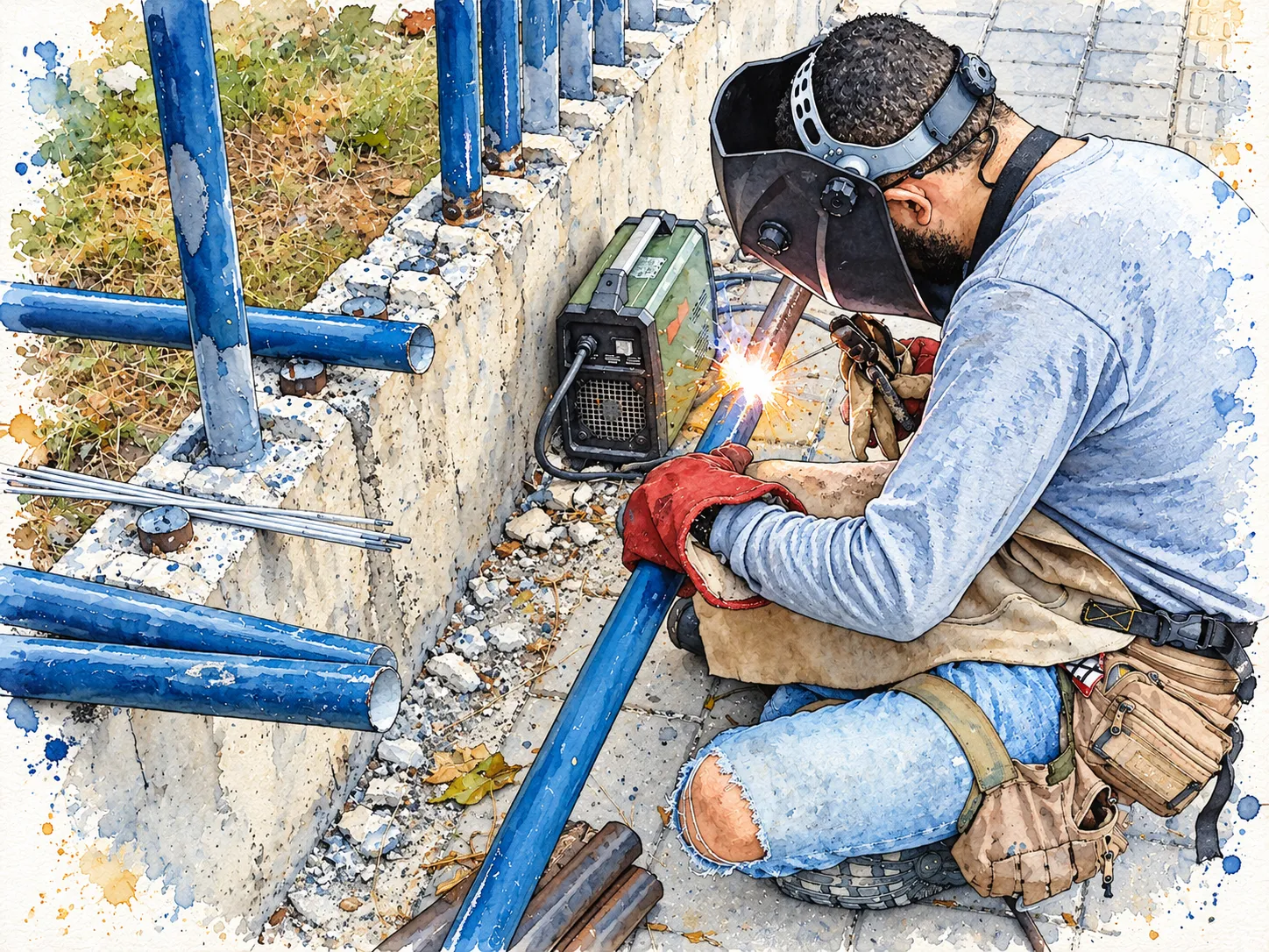 Acuarela del proyecto reparación del cerramiento de acceso a un parque logístico