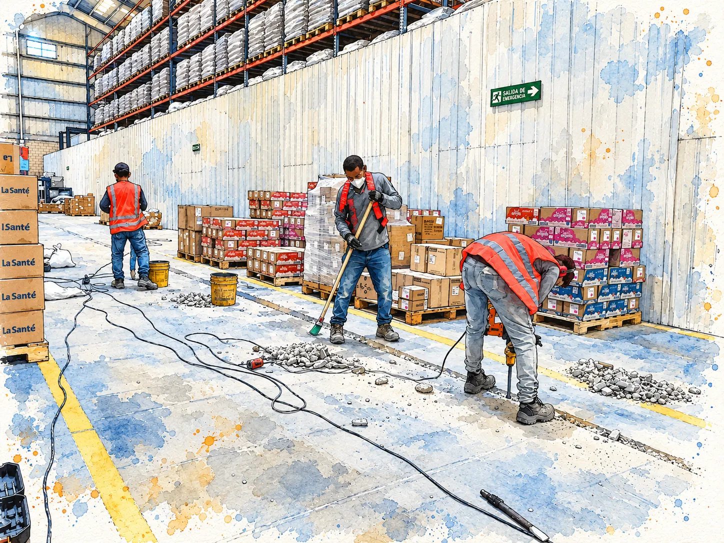Acuarela del proyecto reparación de pisos en bodegas logísticas