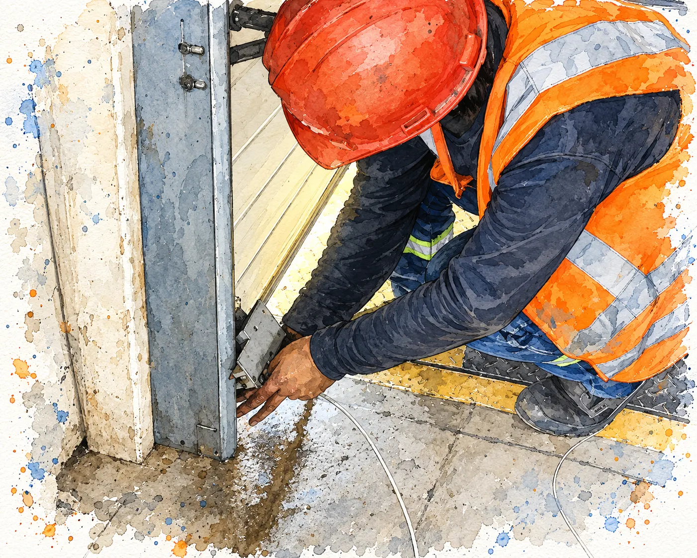Acuarela del proyecto reparación de puerta seccional en instalaciones logísticas
