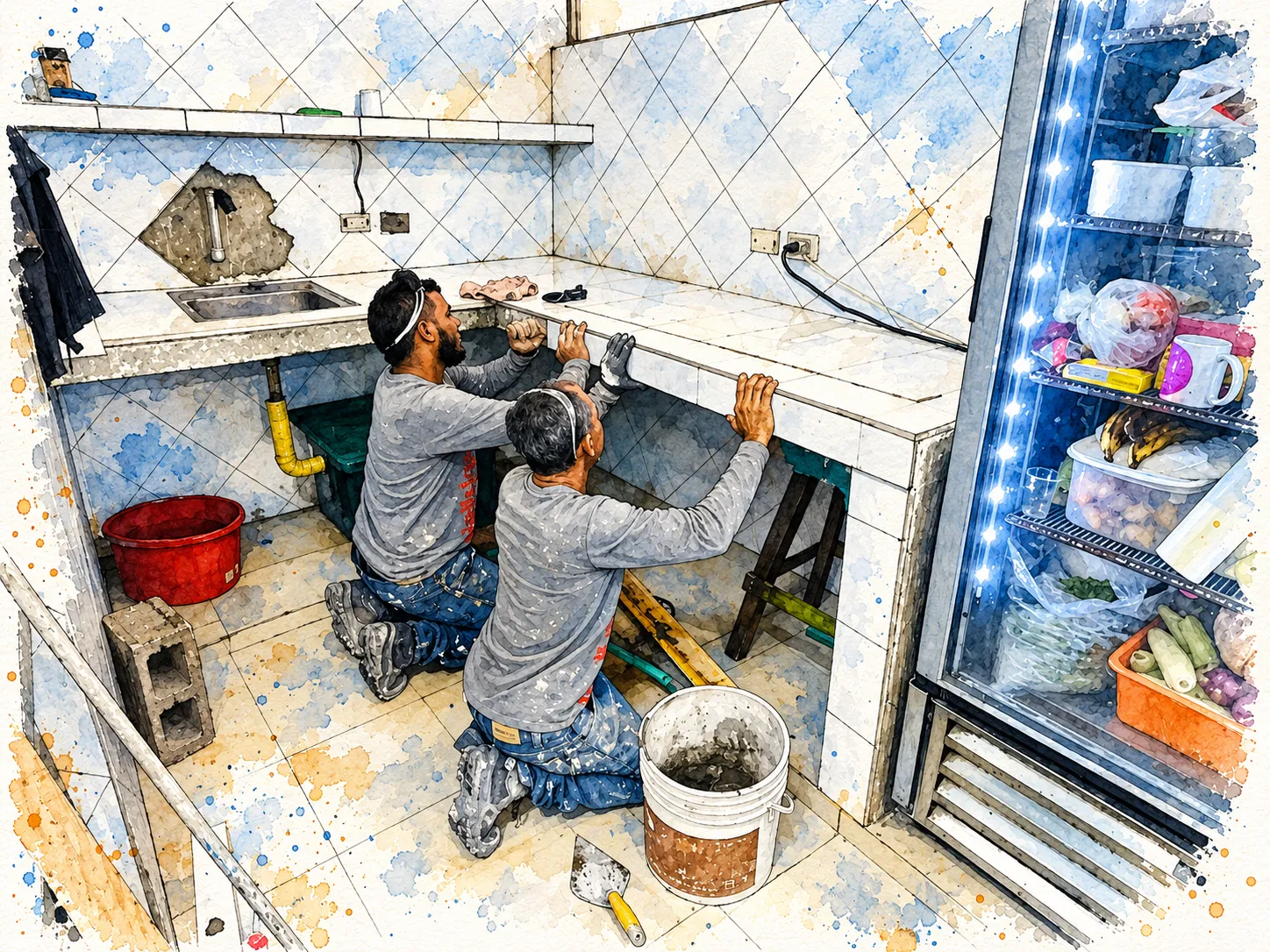 Acuarela del proyecto reparaciones locativas en un restaurante